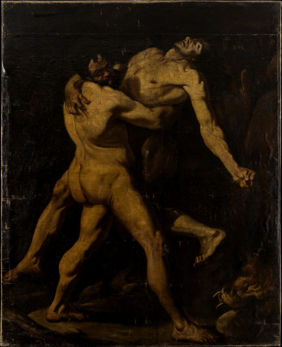 Hercules and Antaeus van Italienischer Meister des 17. Jahrhunderts