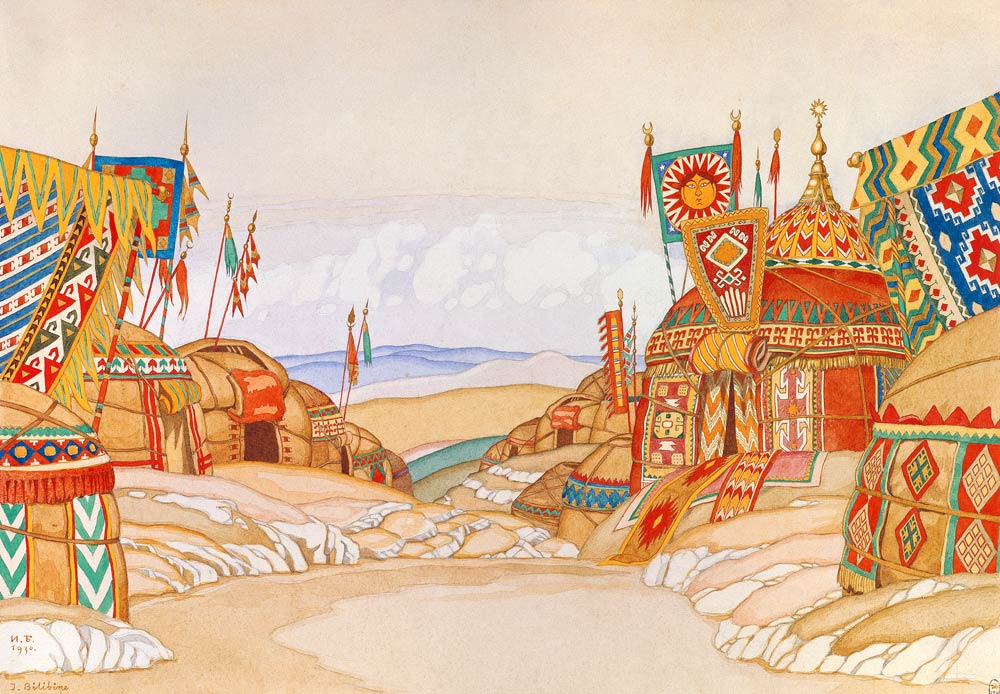 The Polovtsian camp. Stage design for the opera Prince Igor by A. Borodin van Ivan Jakovlevich Bilibin