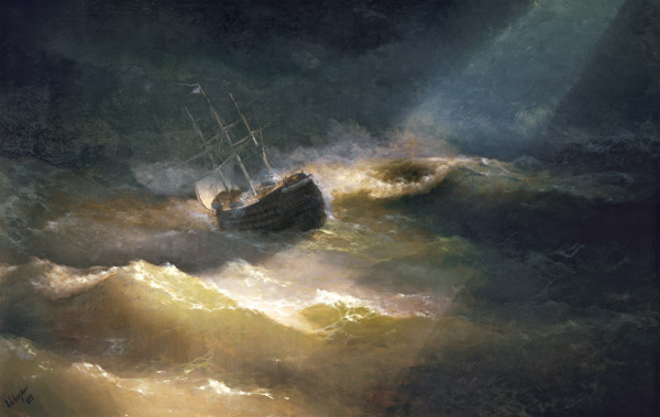 Ship in Storm van Iwan Konstantinowitsch Aiwasowski