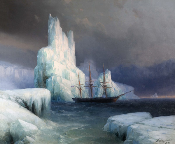 Icebergs in Antarctica van Iwan Konstantinowitsch Aiwasowski
