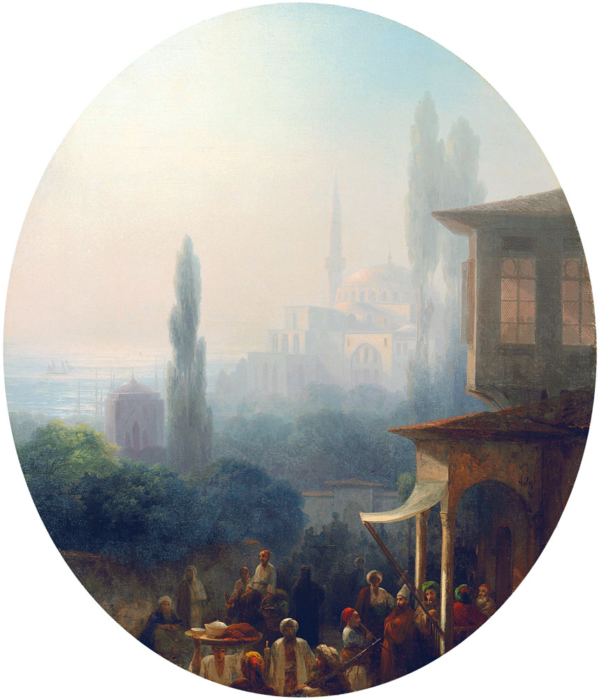 A market scene in Constantinople, with the Hagia Sophia beyond van Iwan Konstantinowitsch Aiwasowski