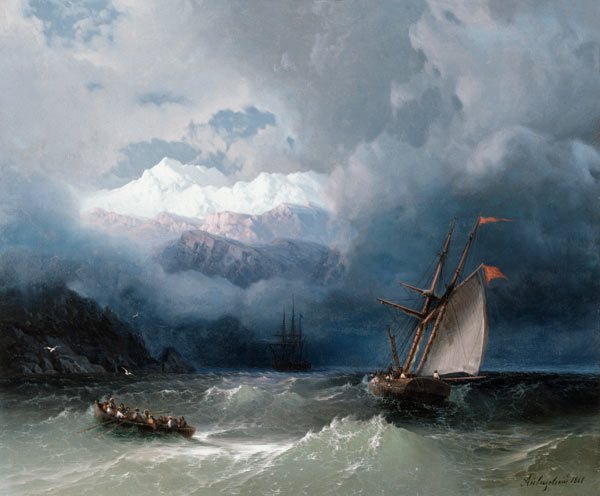 Shipping in Stormy Sea van Iwan Konstantinowitsch Aiwasowski