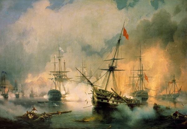 Sea battle of Navarino van Iwan Konstantinowitsch Aiwasowski
