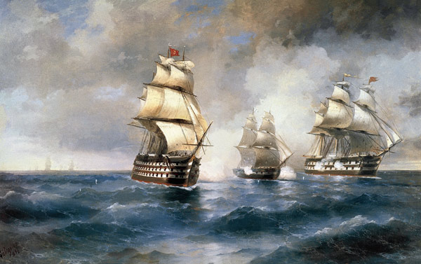 Brig "Mercury" Attacked by Two Turkish Ships on May 14, 1829 van Iwan Konstantinowitsch Aiwasowski