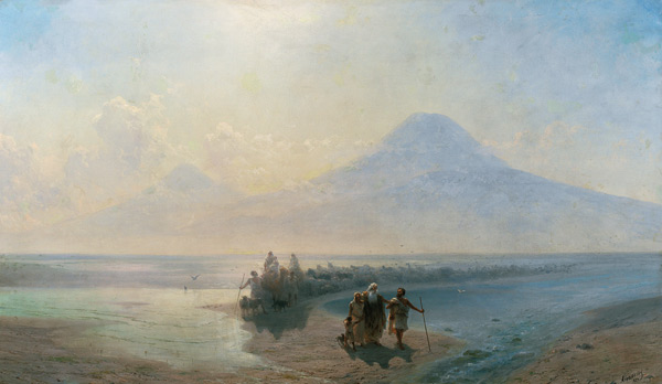 The Descent of Noah from Mount Ararat van Iwan Konstantinowitsch Aiwasowski