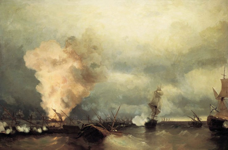 The Battle of Vyborg Bay on July 3, 1790 van Iwan Konstantinowitsch Aiwasowski