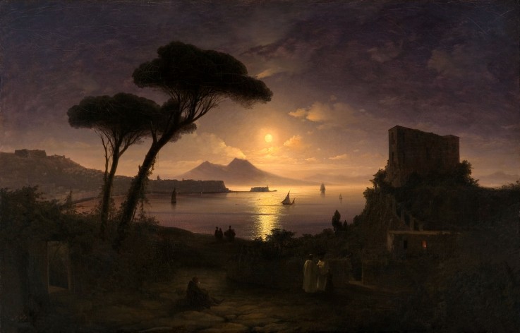The Bay of Naples at Moonlit Night van Iwan Konstantinowitsch Aiwasowski
