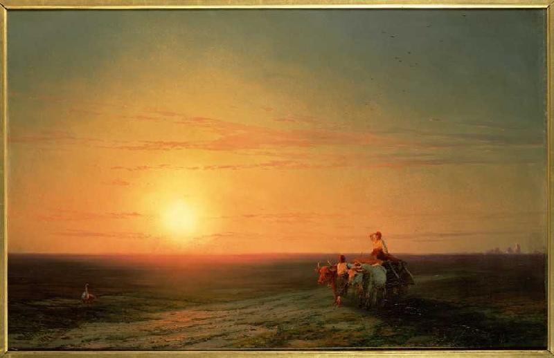 Heimkehrende Bauern bei Sonnenuntergang van Iwan Konstantinowitsch Aiwasowski