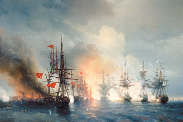 Russisch-Türkische Seeschlacht von Sinop am 18. November 1853 van Iwan Konstantinowitsch Aiwasowski