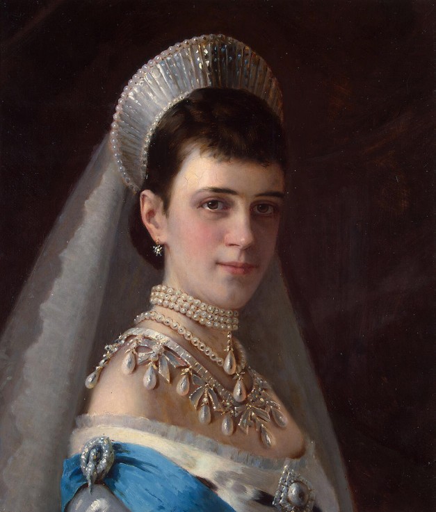 Portrait of Empress Maria Feodorovna, Princess Dagmar of Denmark (1847-1928) with Pearls van Iwan Nikolajewitsch Kramskoi