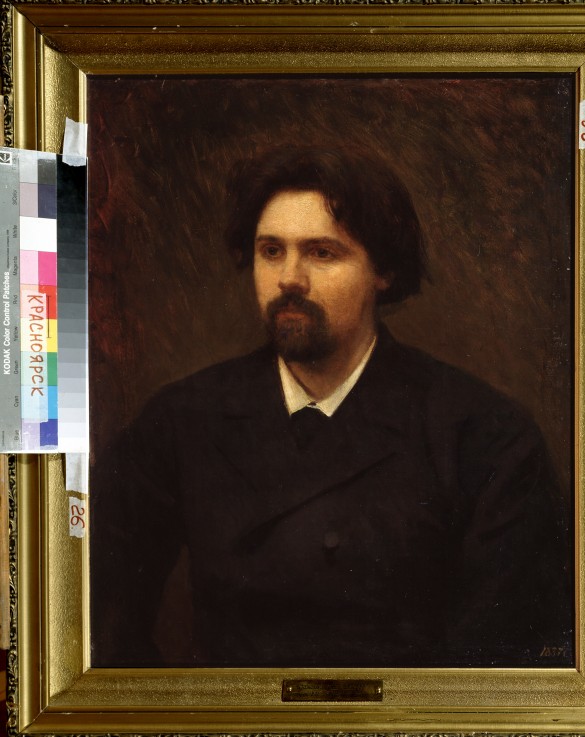 Portrait of the artist Vasily Surikov (1848-1916) van Iwan Nikolajewitsch Kramskoi