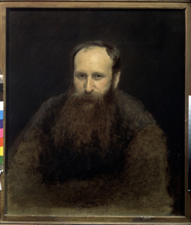 Portrait of the artist Vasili Vereshchagin (1842-1904) van Iwan Nikolajewitsch Kramskoi