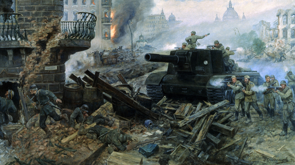 Straßenkampf der Artillerie in Berlin. 1945 van Iwan Wassiljewitsch Wladimirow