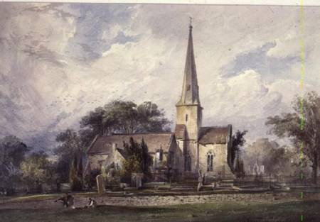 View from the South-east of a Church and a Churchyard van J. Colson