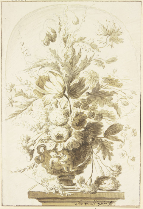 Bouquet in einer Vase in einer Nische stehend van J. H. van Loon