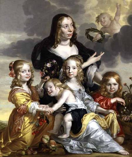 Portrait of a Lady with her Four Children van Jacob Fransz van der Merck