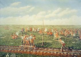 Cheyenne Indians attack workers on the Union Pacific Railroad near Fossil Creek in Kansas, 28th May 