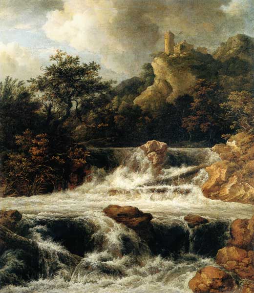 Waterval met bergkasteel -  Jacob Isaacksz van Ruisdael van Jacob Isaacksz van Ruisdael