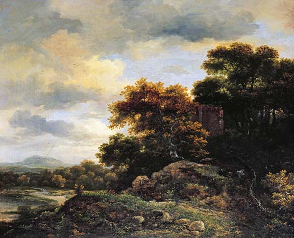 Landscape with Wooded Hillock van Jacob Isaacksz van Ruisdael
