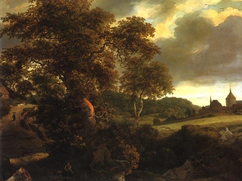 Hügellandschaft mit Eiche van Jacob Isaacksz van Ruisdael