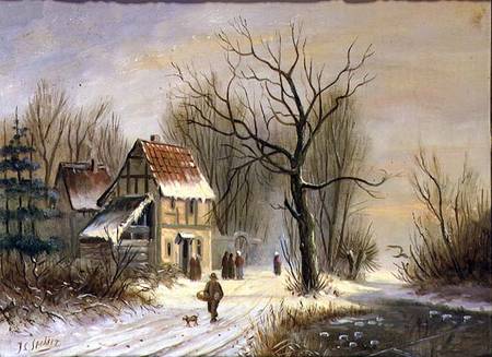 Winter scene van Jacob Jan Coenraad Spohler