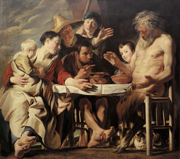 Jordaens / Satyr and the Peasants /C1600 van Jacob Jordaens