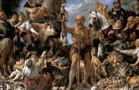 Diogenes met de lantaarn, op zoek naar mensen op de markt