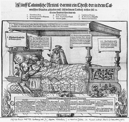 John Calvin on his death bed van Jacob Lederlein