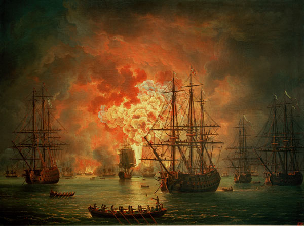 The Destruction of the Turkish Fleet at the Bay of Chesma van Jacob Philipp Hackert