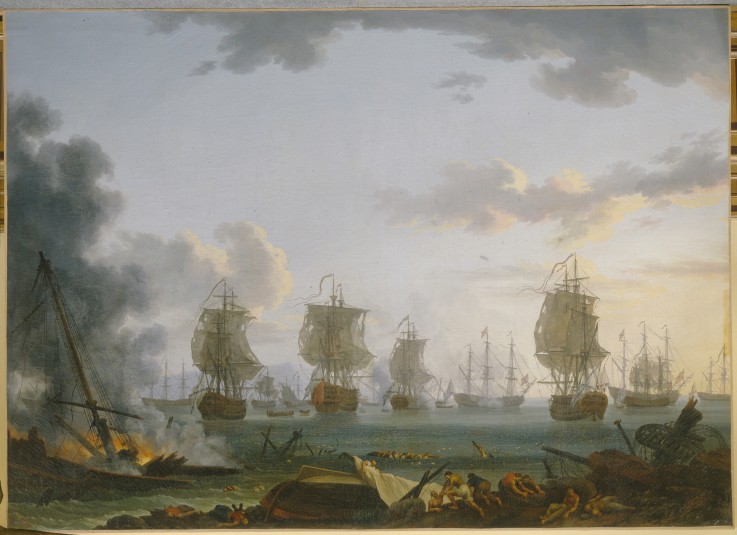The Return of the Russian fleet after the naval Battle of Chesma van Jacob Philipp Hackert