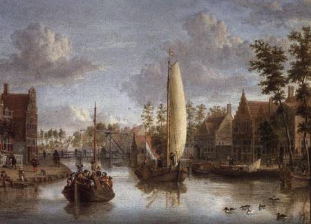 A Canal with barges van Jacob Storck