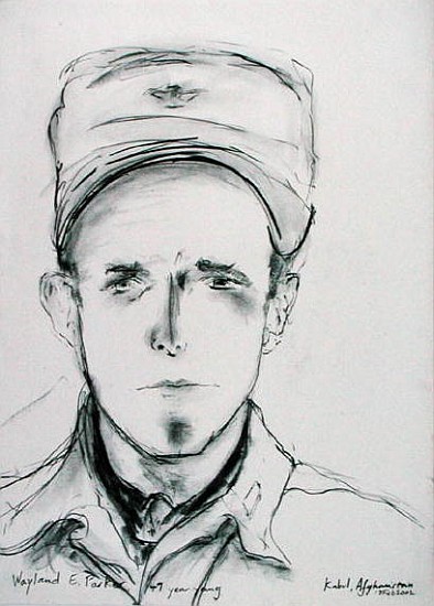 Wayland E. Parker, Kabul, Afghanistan, 18th February 2002 (charcoal on paper)  van Jacob  Sutton