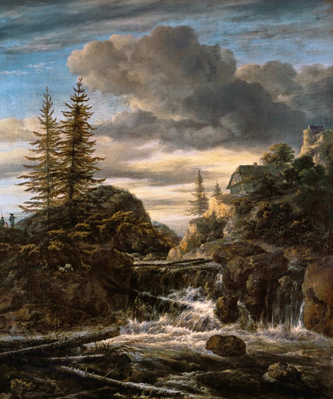 A Norwegian Landscape with a Cascade Waterfall van Jacob Isaaksz. or Isaacksz. van Ruisdael