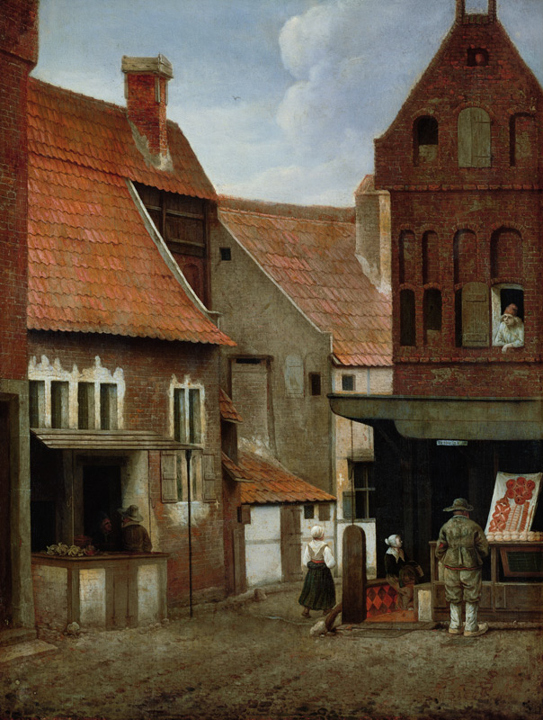 Street Scene van Jacobus Vrel or Frel