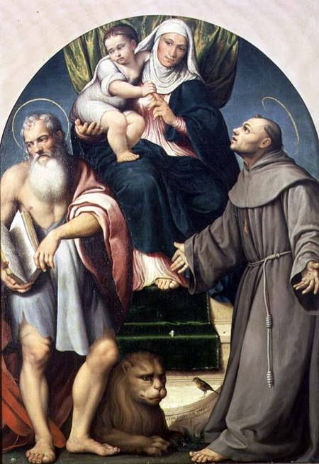 St. Anne with the Infant Virgin Between St. Jerome and St. Francis van Jacopo Bassano