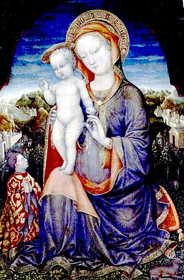 The Madonna of Humility adored by Leonello d''Este (1407-50) van Jacopo Bellini