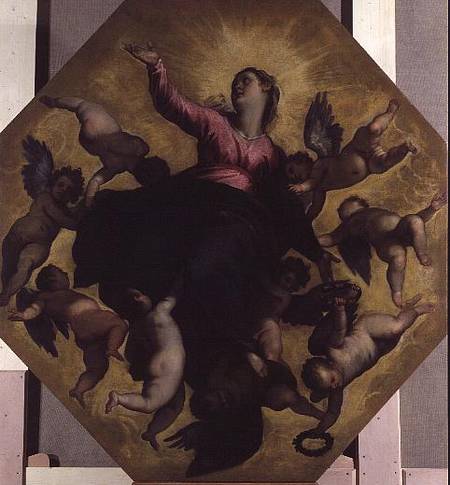 Madonna Carried by Angels (ceiling fresco) van Jacopo Palma il Giovane