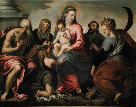 Virgin and Child surrounded by Saint Jerome, Saint Elizabeth, Saint John the Baptist, Saint Francis van Jacopo Palma il Giovane