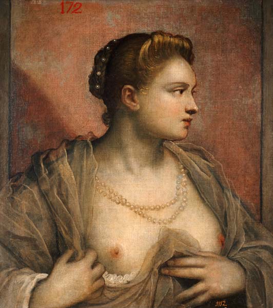 Tintoretto / Woman with Uncovered Breast van Jacopo Robusti Tintoretto