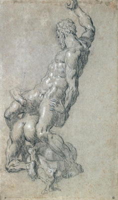 Samson Killing the Philistines (charcoal on paper) van Jacopo Robusti Tintoretto