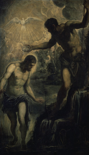 Tintoretto / Baptism of Christ van Jacopo Robusti Tintoretto