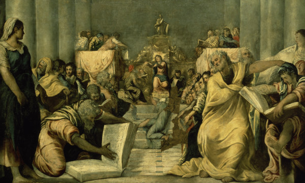 Tintoretto / Jesus in the Temple van Jacopo Robusti Tintoretto