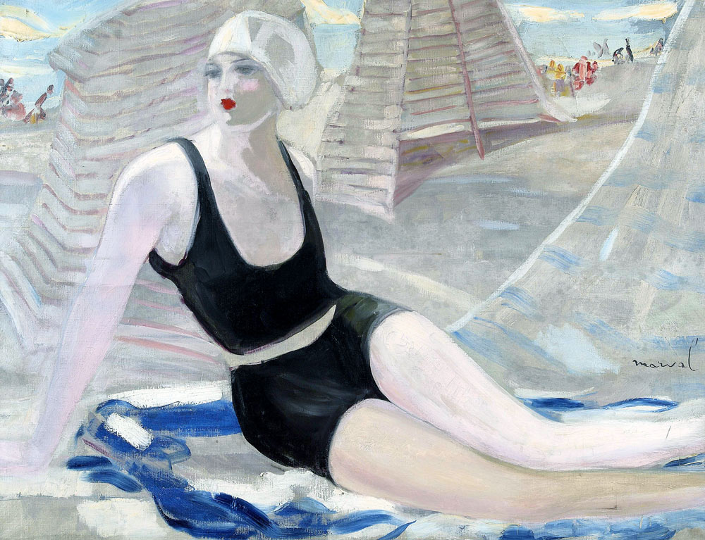 Bather in black swimming suit van Jacqueline Marval