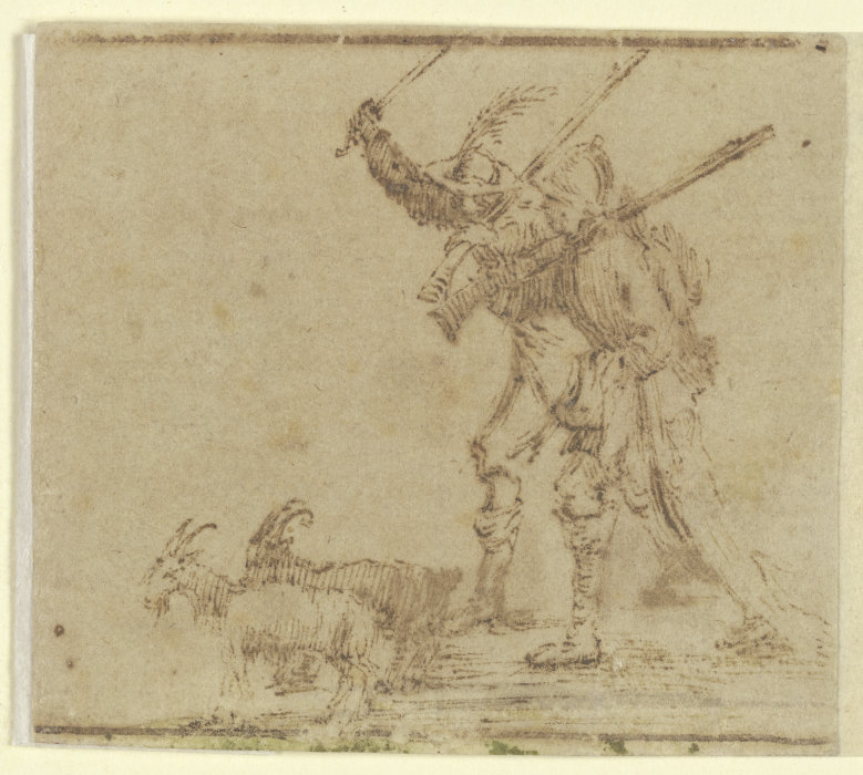 Zwei Soldaten treiben zwei Ziegen vor sich her van Jacques Callot