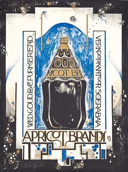 Poster advertising apricot brandy, for the wine and sherry seller Oud van Jacques Jongert