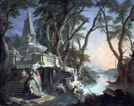 The Pyramid Fountain with a Broken Statue of Neptune, or Landscape: The River van Jacques Lajoue