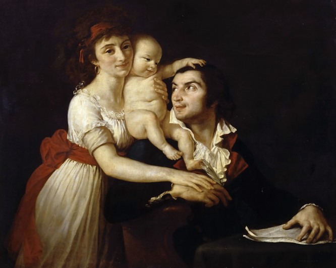 Camille Desmoulins with his wife Lucile and child van Jacques Louis David