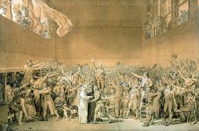 The Tennis Court Oath, 20th June 1789, 1791 (pen washed with bistre with highlights of white on pape