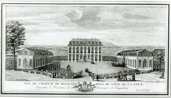 View of the Courtyard Facade of the Bellevue Castle, c.1750 van Jacques Rigaud