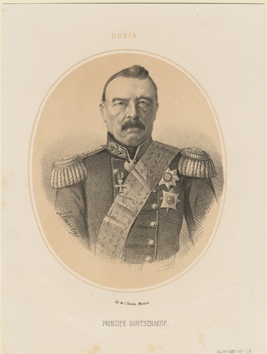 Portrait of Prince Mikhail Dmitrievich Gorchakov (1795-1861) van Jacques Francois Gauderique Llanta